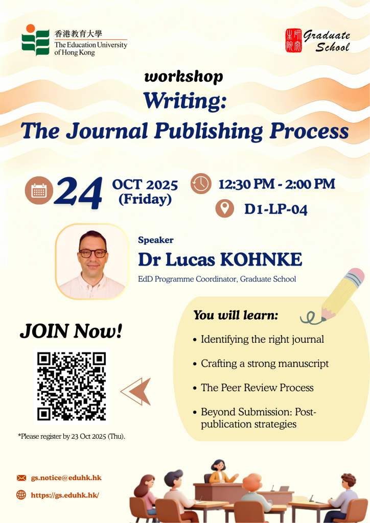[24 Oct] Academic Workshop: Writing: The Journal Publishing Process ...